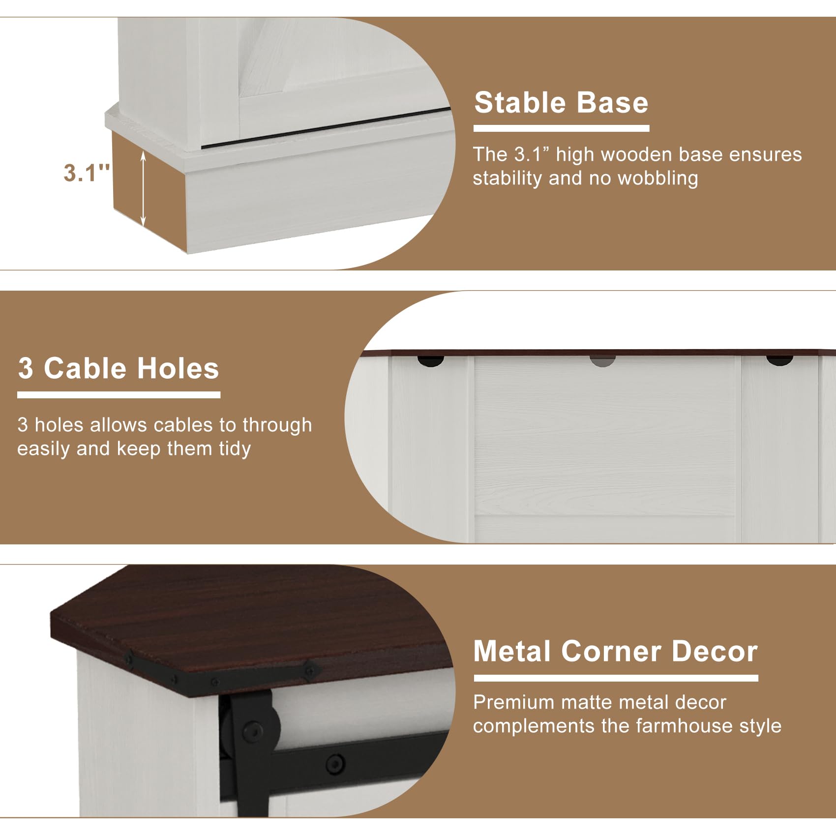 Melidee Corner TV Stand for 65 Inch TV - with Sliding Barn Door - Wood Entertainment Center - Media Console Cabinet - 58"x15.7"x31"H, White