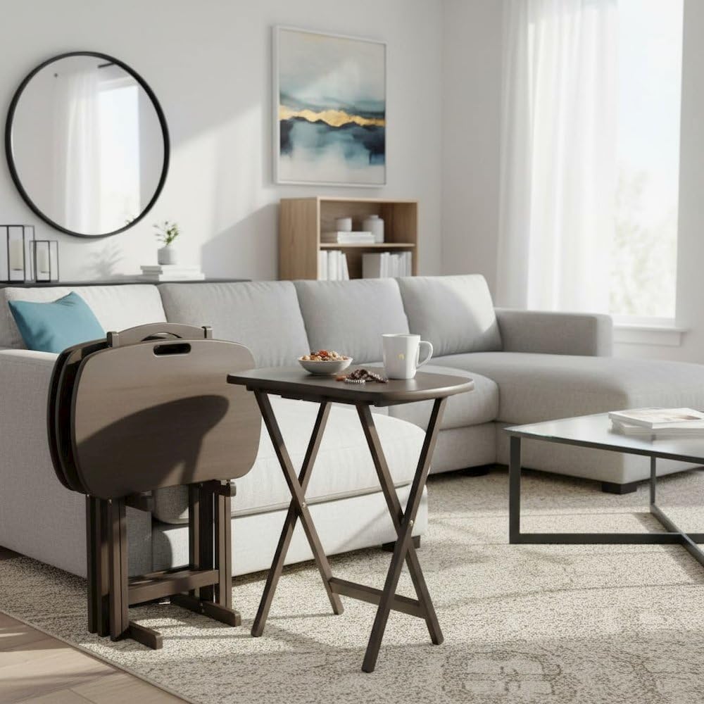 5-Piece Folding TV Tray Table Set with Storage Rack