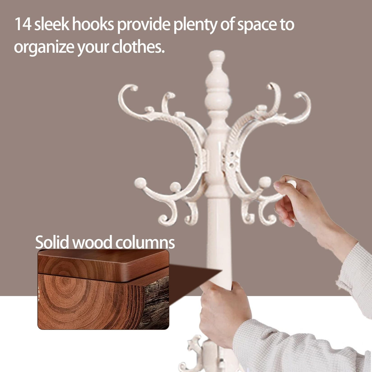 Wooden Coat Rack with 12 Hooks