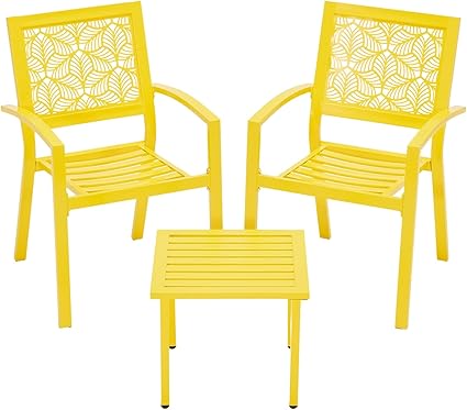 3-Piece Outdoor Steel Bistro Set with 2 Chairs & Table