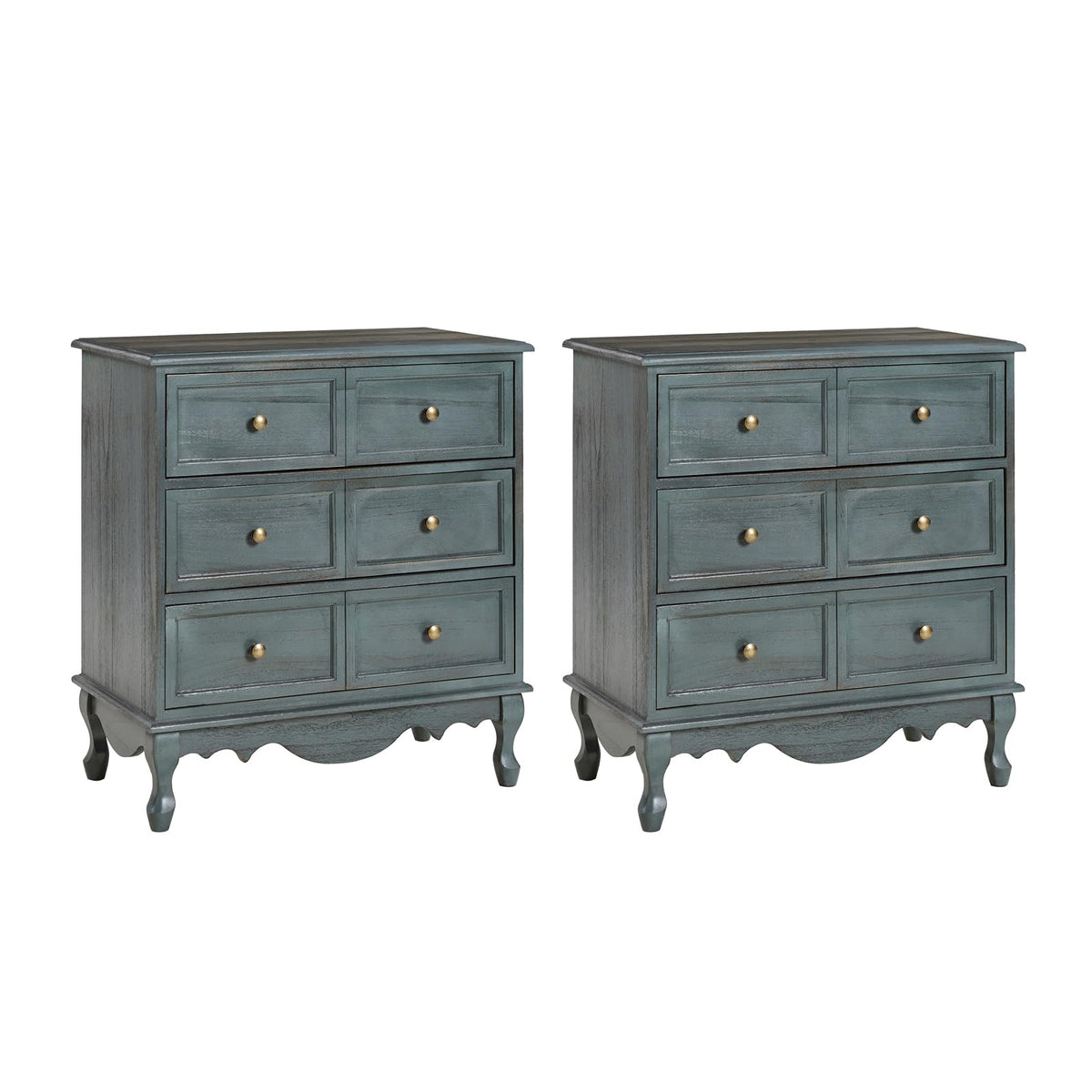 HULALA HOME 3-Drawer Nightstand with Charging Station, Set of 2 Blue