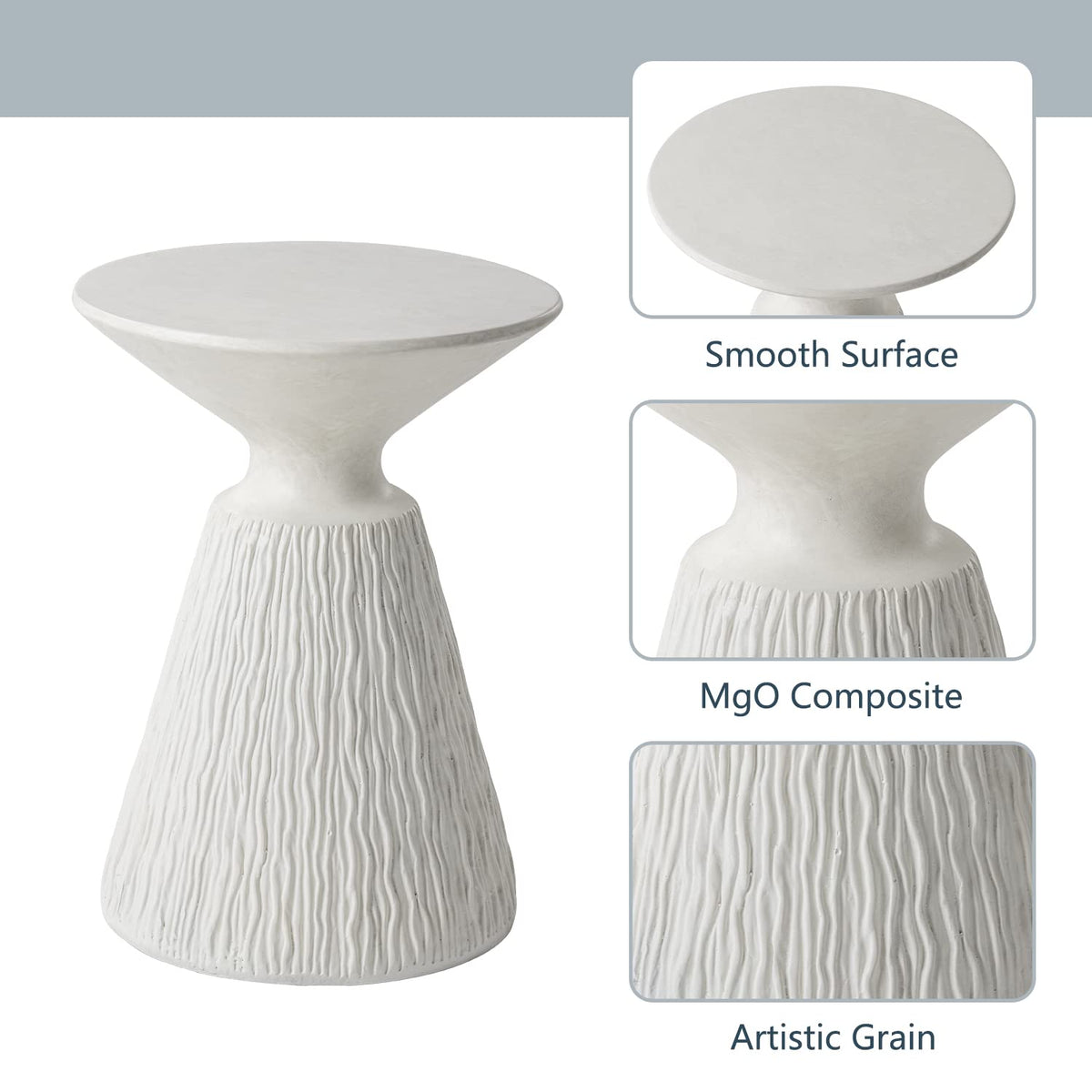 COSIEST Mushroom MgO Concrete Side Table, Weatherproof Patio End Table