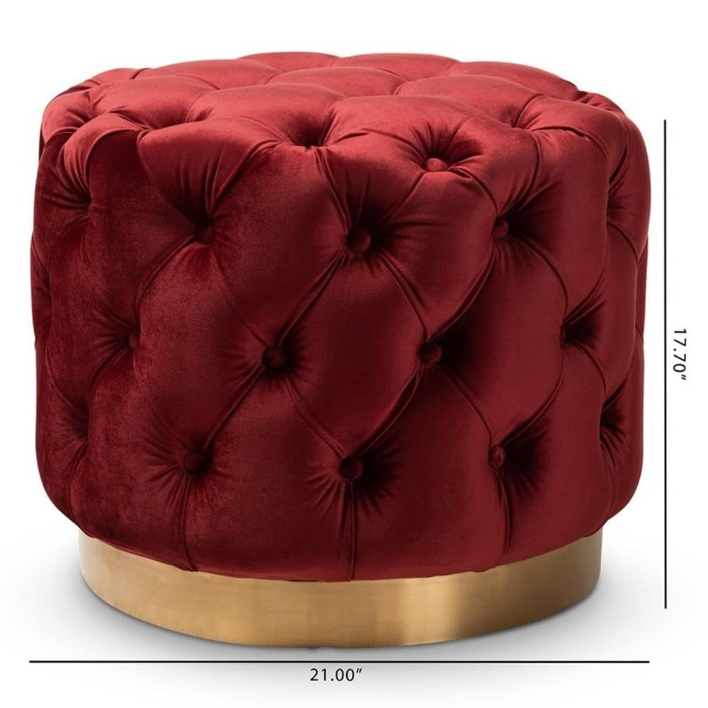 Burgundy Velvet Tufted Ottoman