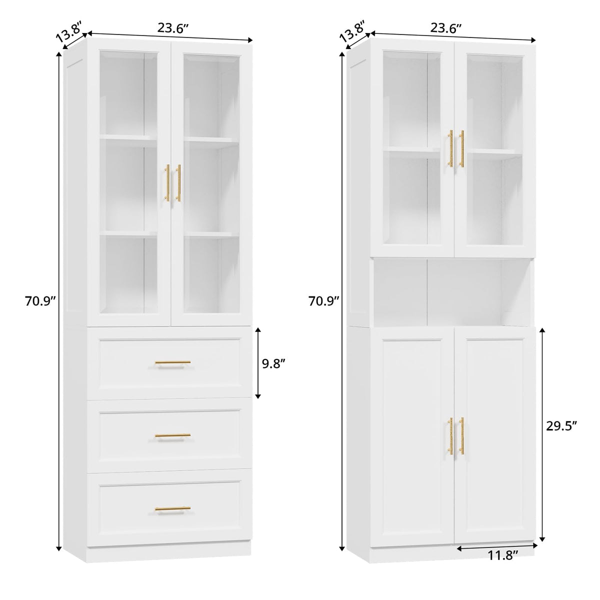 White Glass Door Bookcase with Drawers