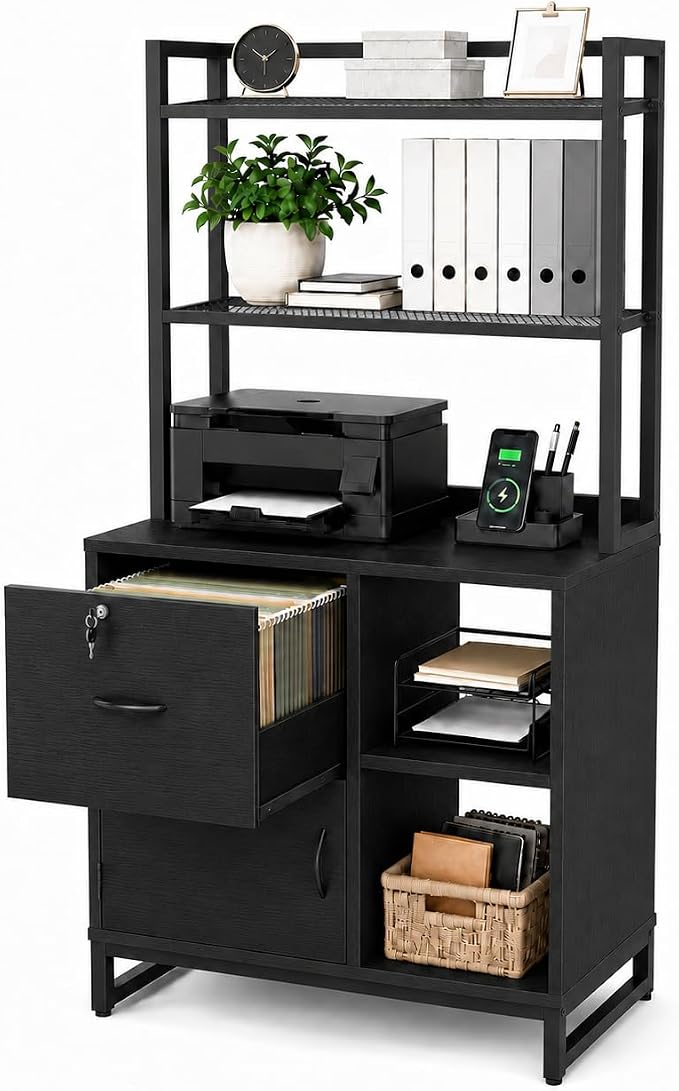 Locking File Cabinet with Bookshelf