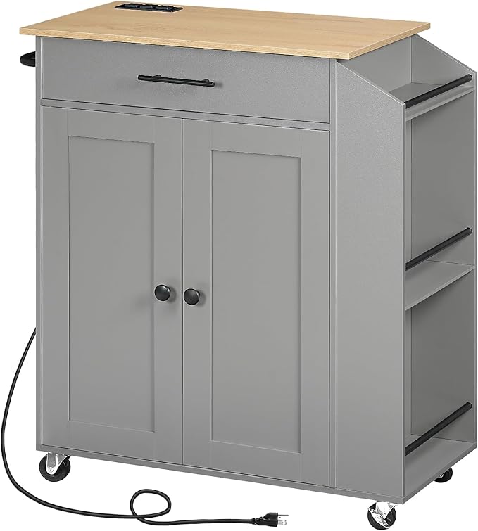 Rolling Kitchen Island Cart with Power Outlet