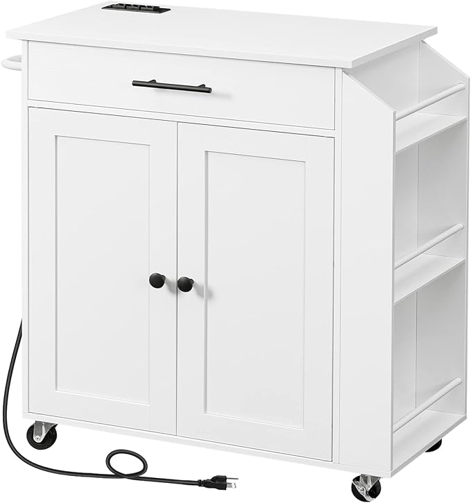 Rolling Kitchen Island Cart with Power Outlet