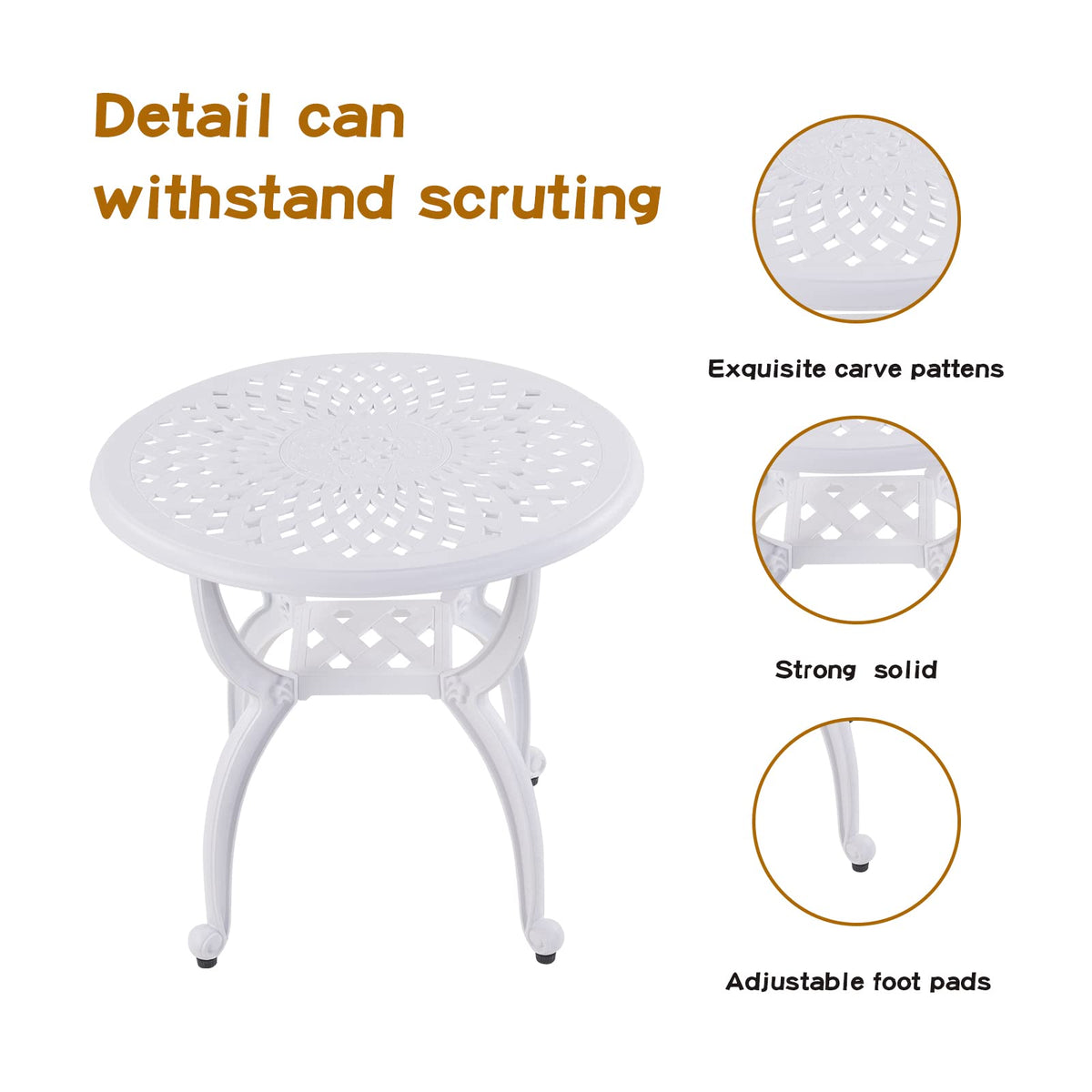 YKSY&YKSY Jardin DE CENTENNAIL 3-Piece Outdoor Bistro Set Cast Aluminum Rust-Resistant Patio Furniture Armchairs Design (White) 1
