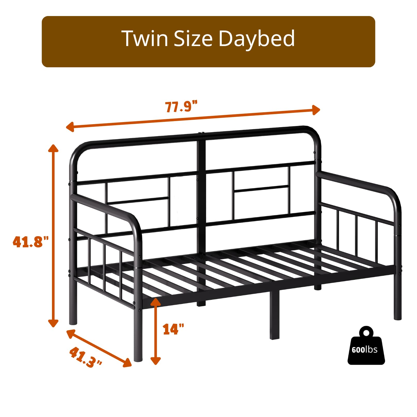 Twin Metal Daybed Frame with Headboard