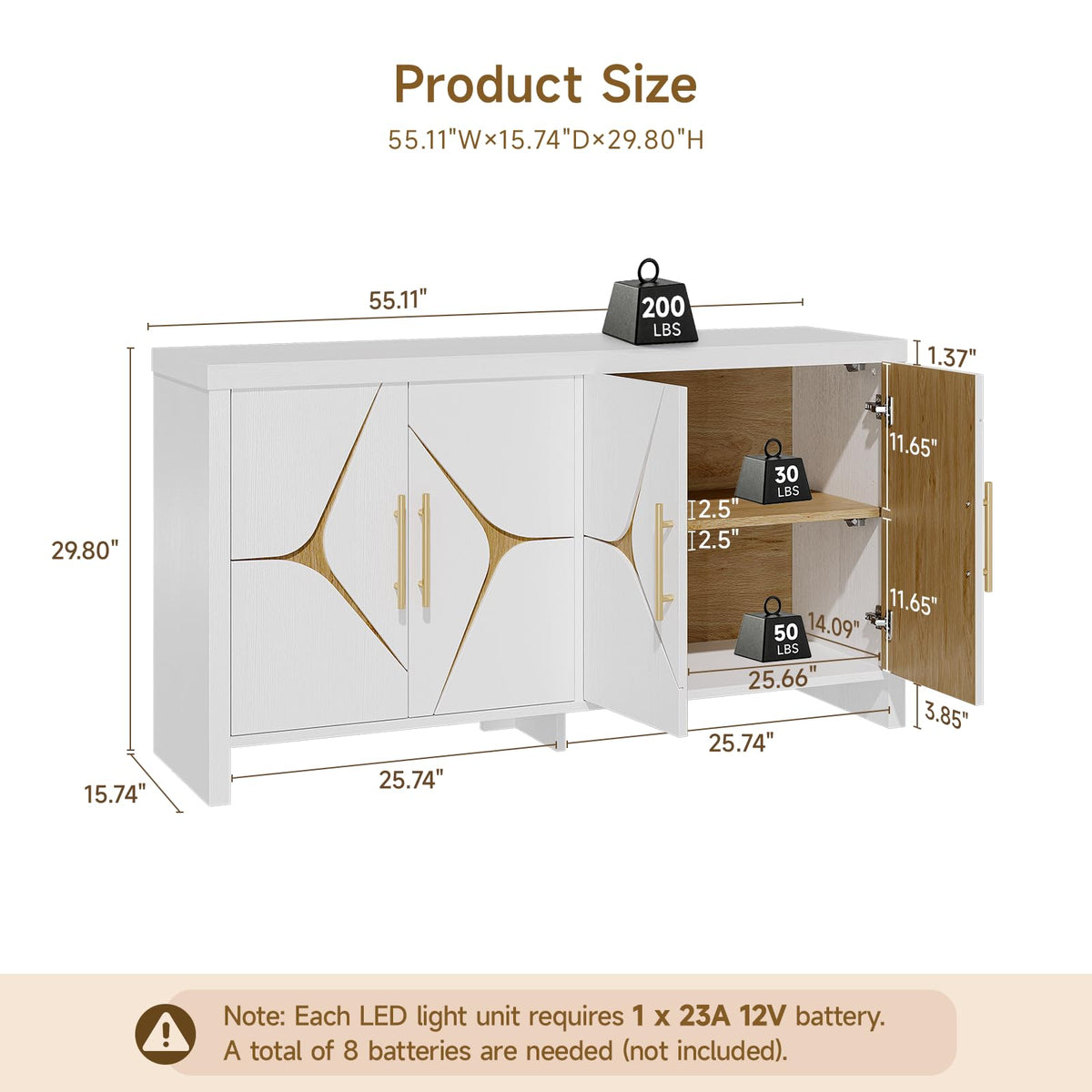 ONBRILL 55" Buffet Cabinet with Storage, Adjustable Shelves, White