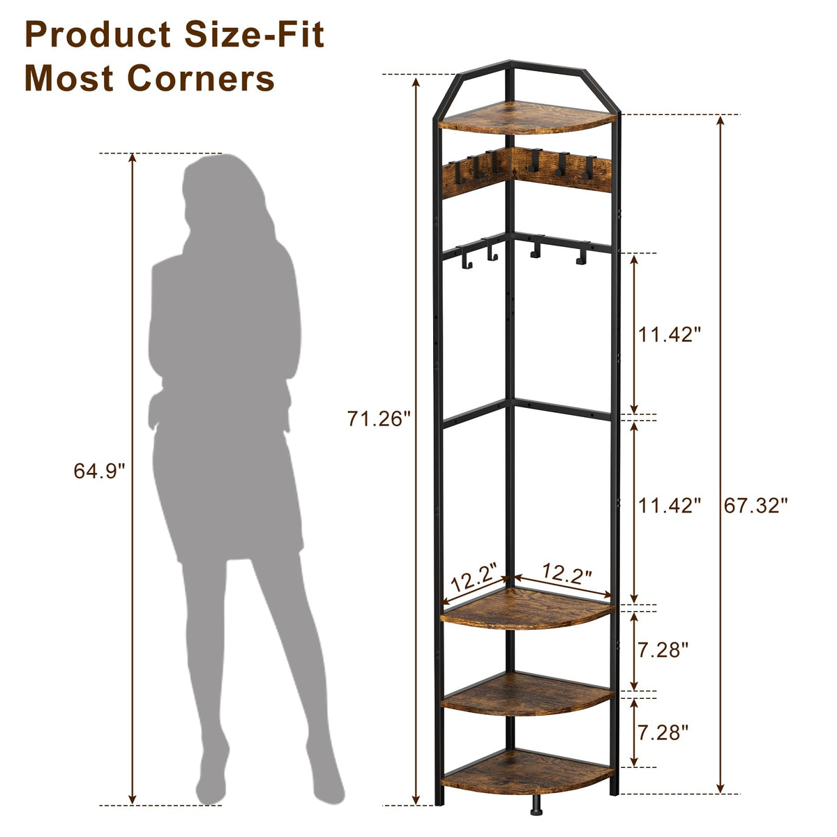 Corner Coat Rack with Adjustable Shelves