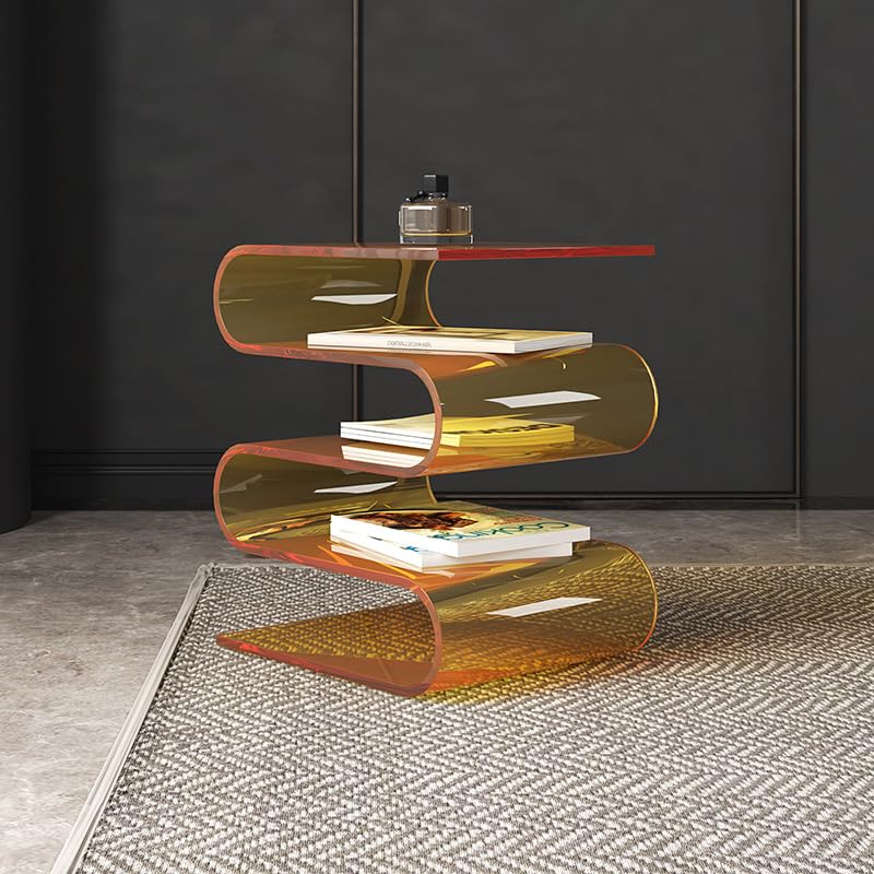 S-Shaped Acrylic Side Table with 3-Tier Magazine Holder