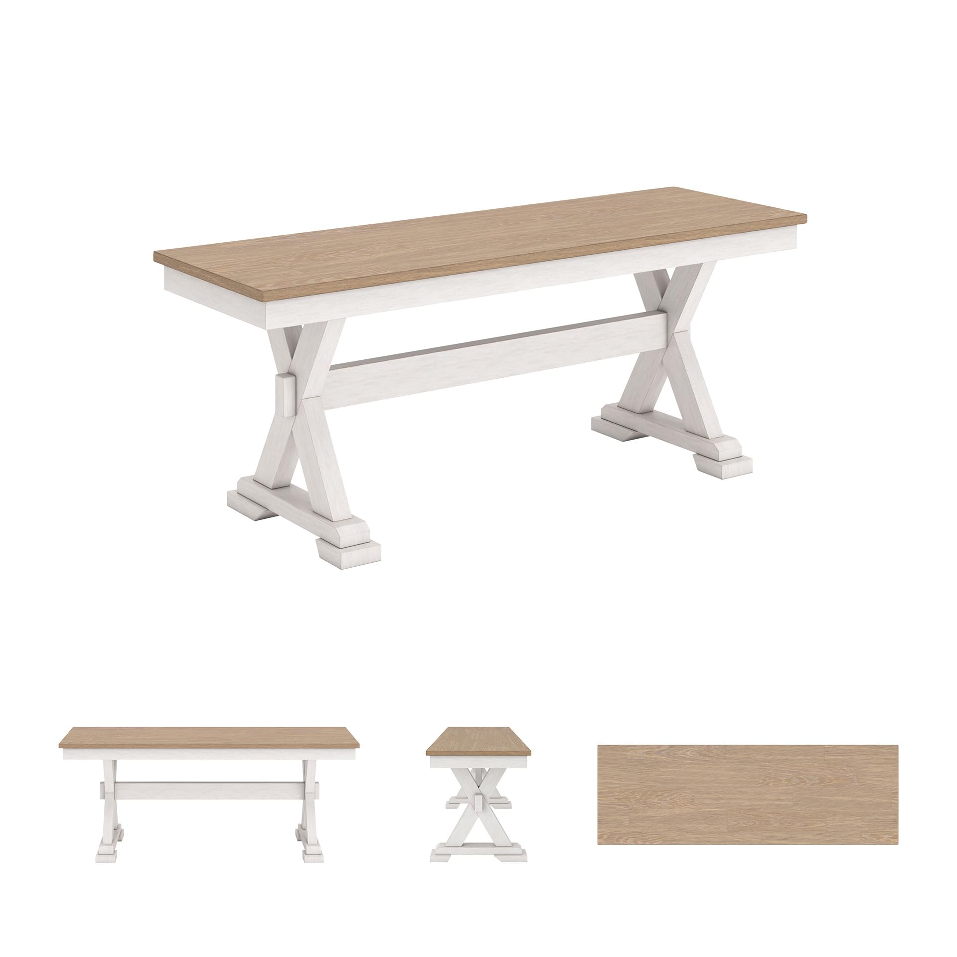 Farmhouse Dining Bench, Antique White