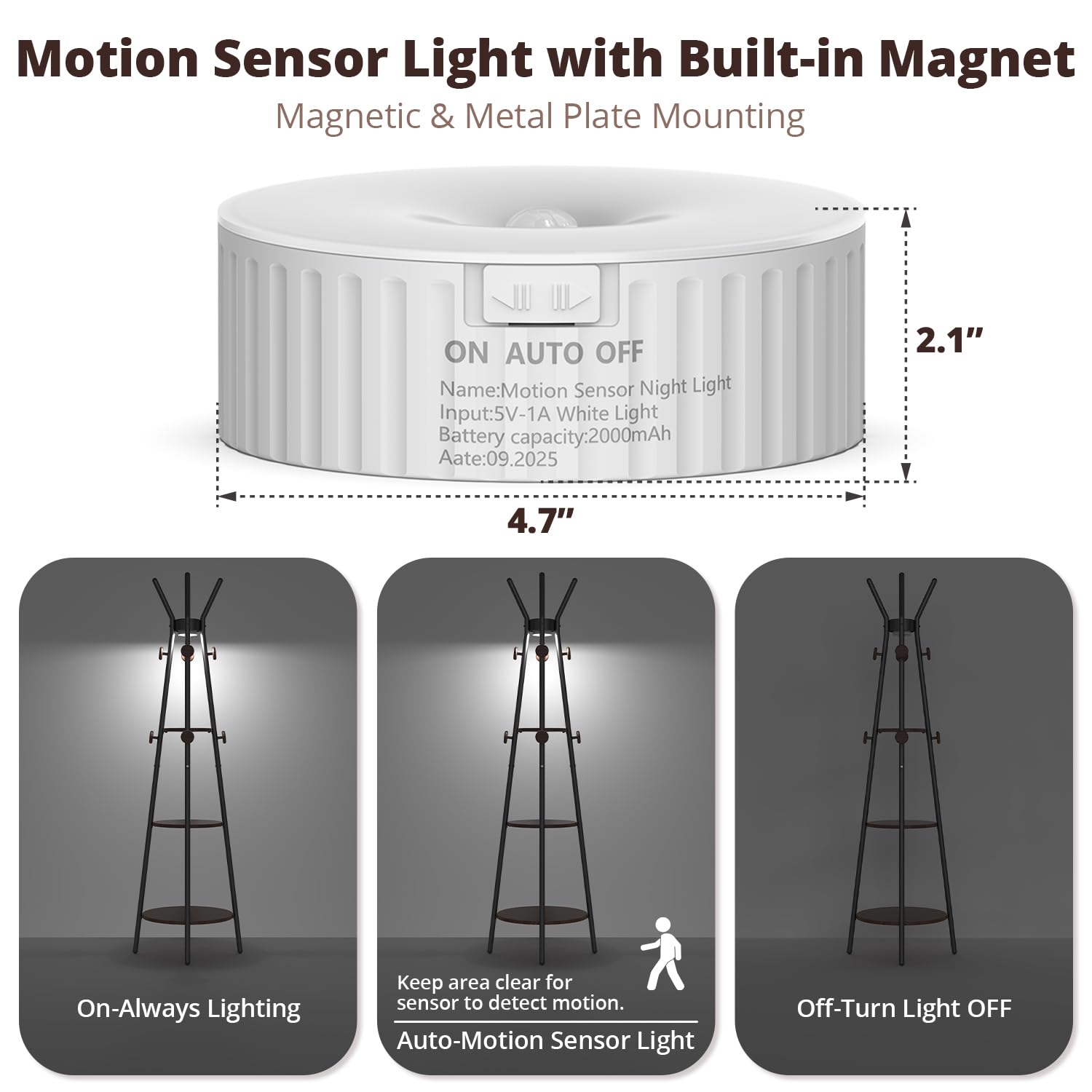 Freestanding Coat Rack with Motion Sensor Light, 3 Shelves & 12 Hooks