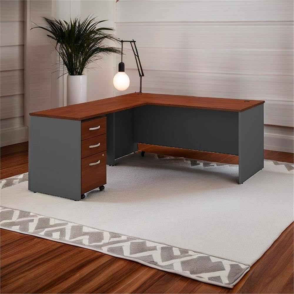 L-Shaped Office Desk with Mobile File Cabinet