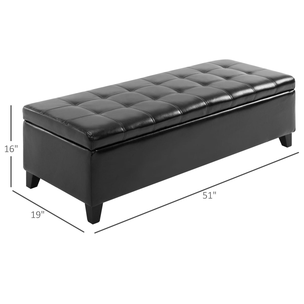 HOMCOM 51" Ottoman Storage Bench, Tufted Bench for End of Bed, Black