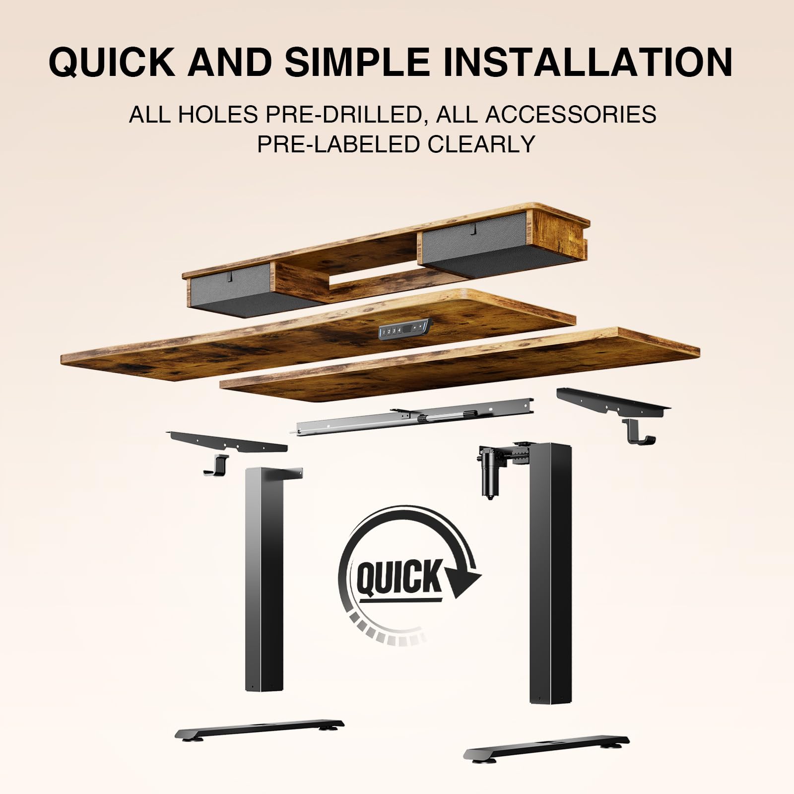 Electric Standing Desk with Storage Drawers & Monitor Shelf