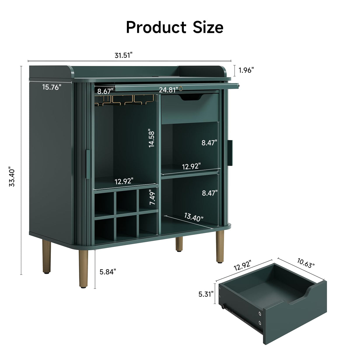 Green Fluted Bar Cabinet