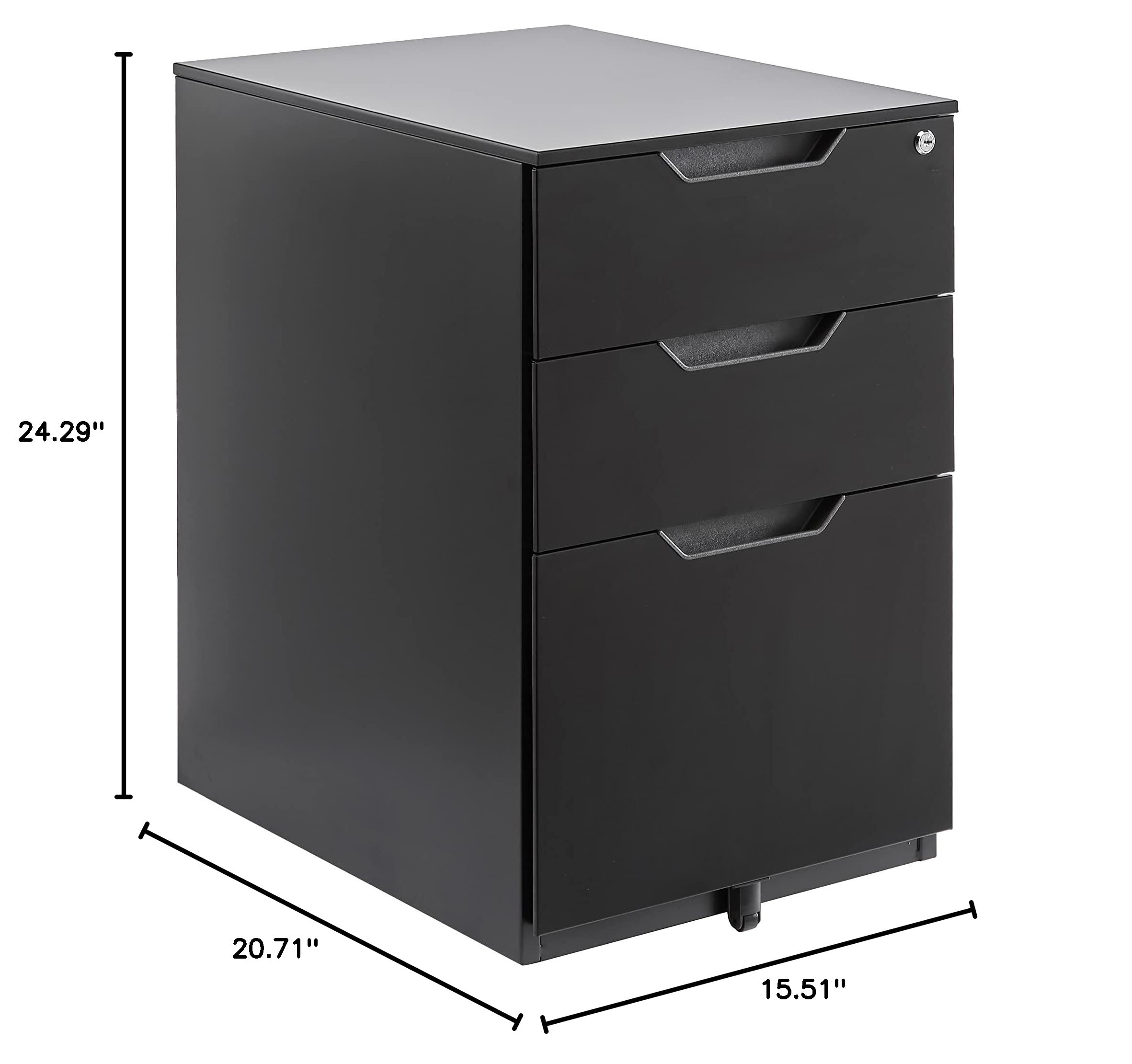 3-Drawer Mobile File Cabinet with Lock