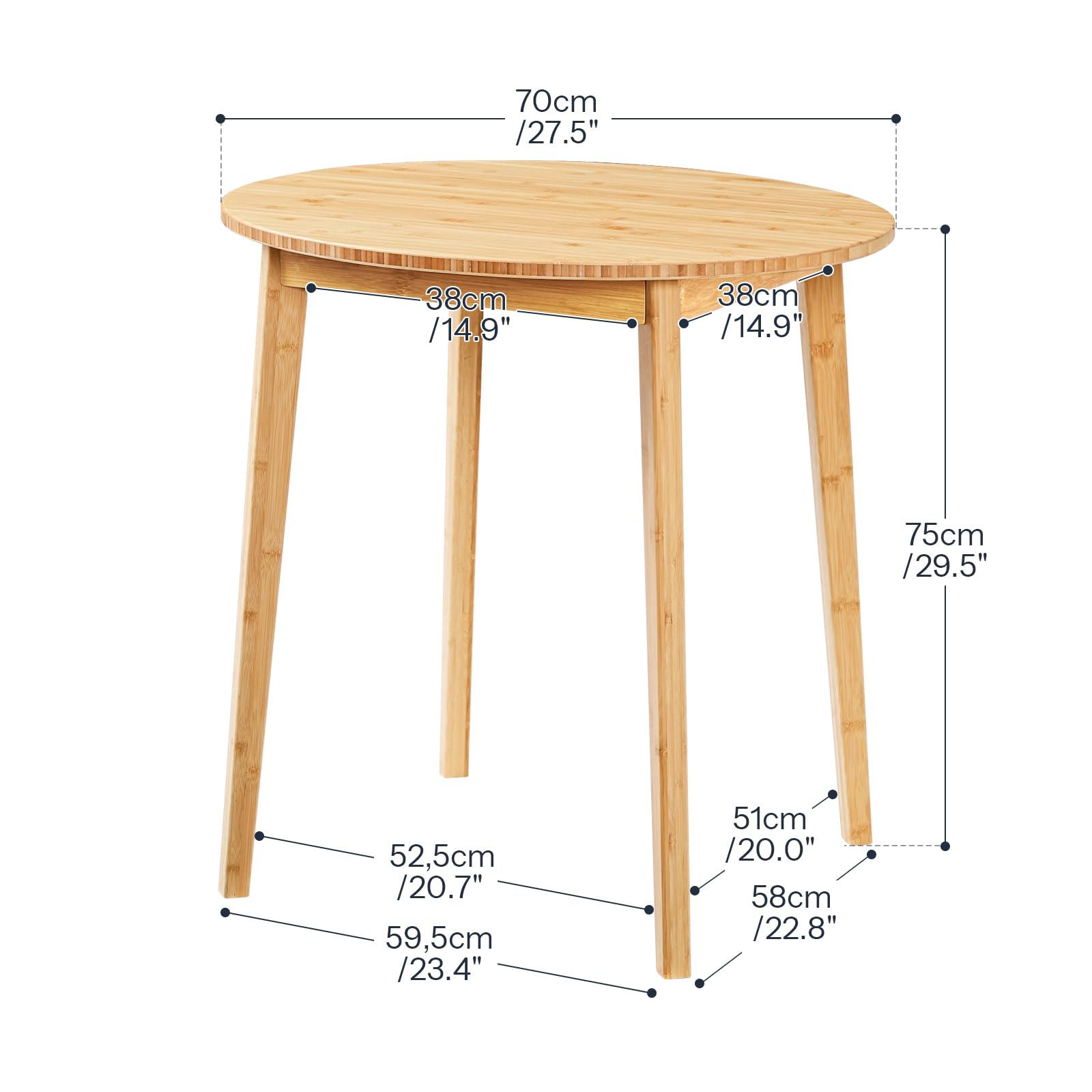 Round Bamboo Dining Table for 2