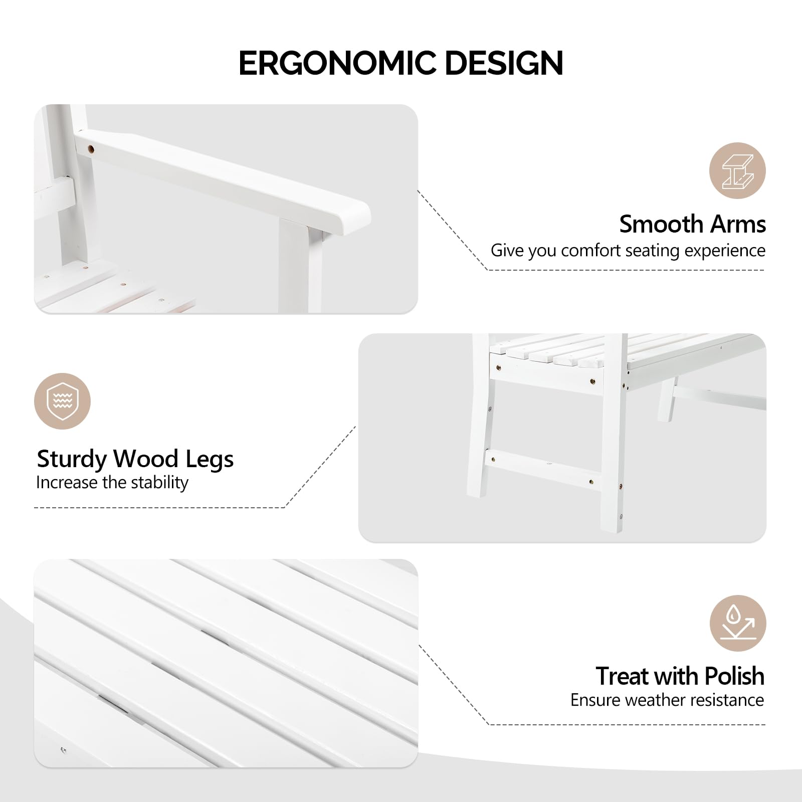 Floral Wood Outdoor Bench – 3-Seater, 660 lbs, White
