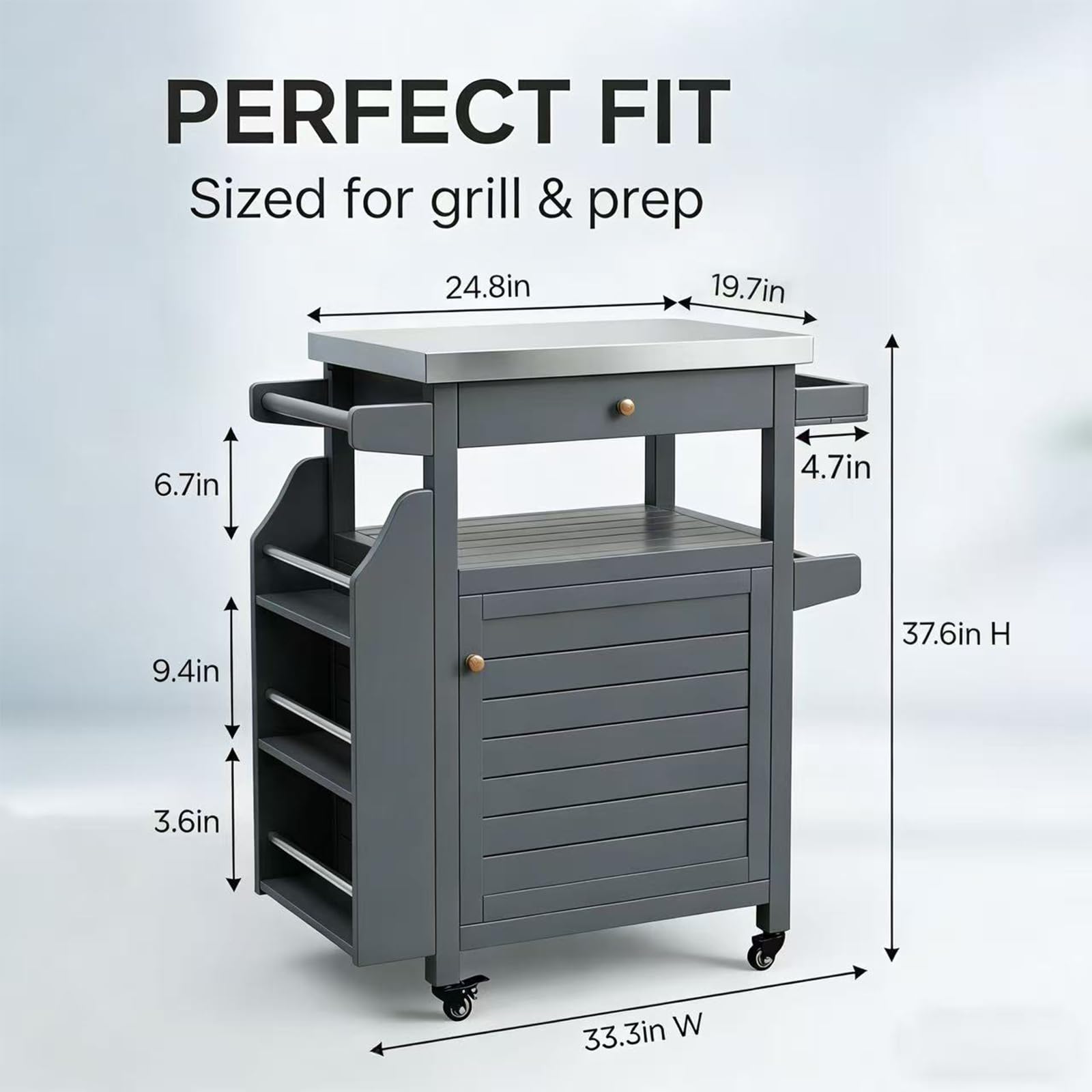 Outdoor Grill Cart with Stainless Steel Top & Storage Cabinet