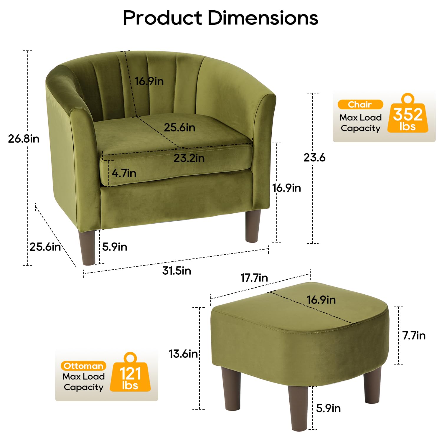 Velvet Accent Chair with Ottoman
