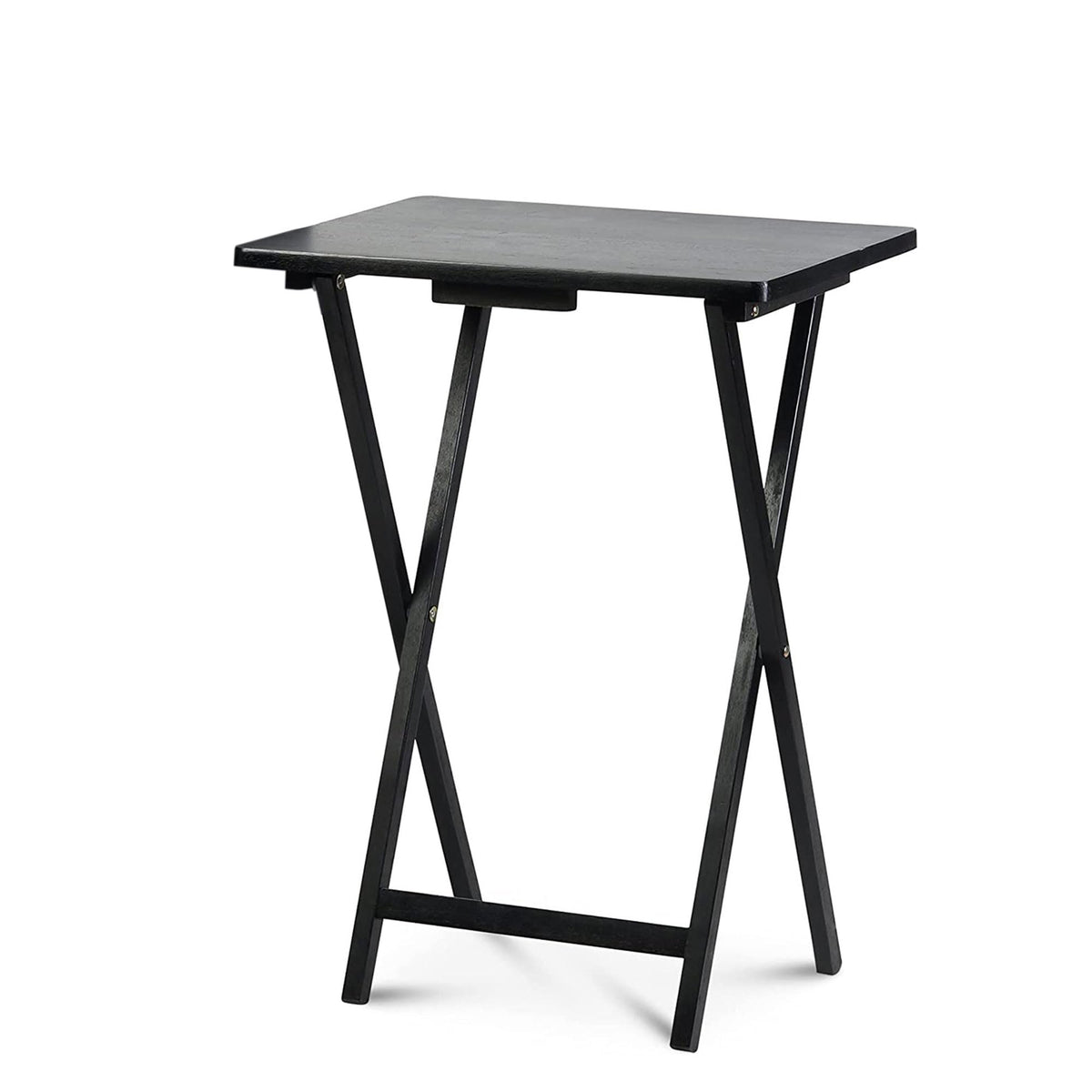 PJ Wood - Folding TV Tray Table Set - 5-Piece with Rack, Black