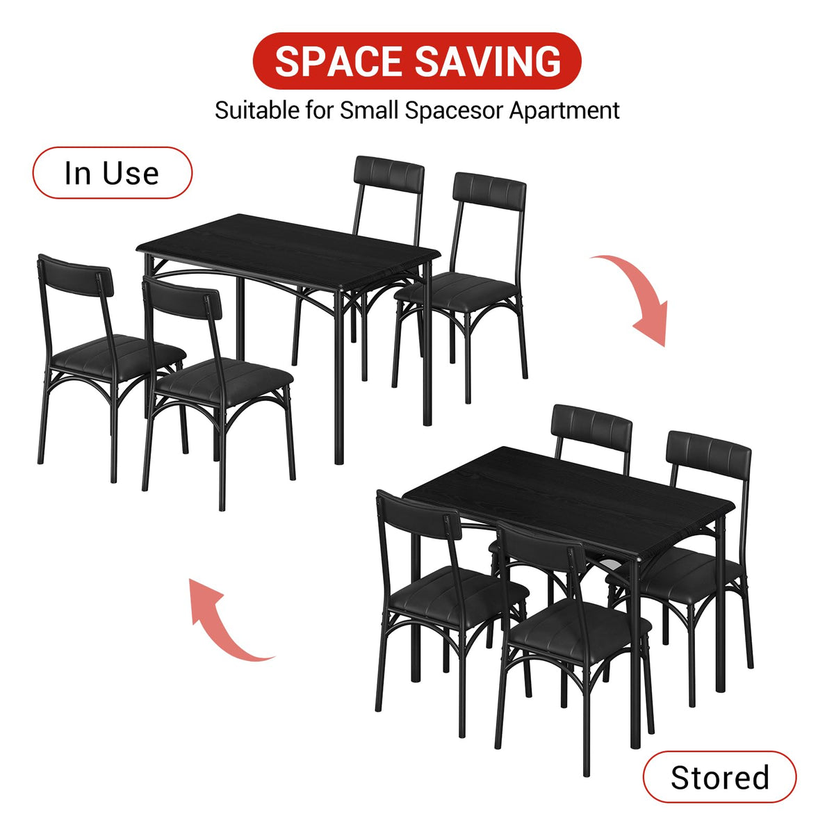 Takywep Dining Table Set for 4 for Small Spaces, Kitchen Table with 4 Upholstered Chairs, Modern Wood & Metal Frame for Apartment, Dining Room