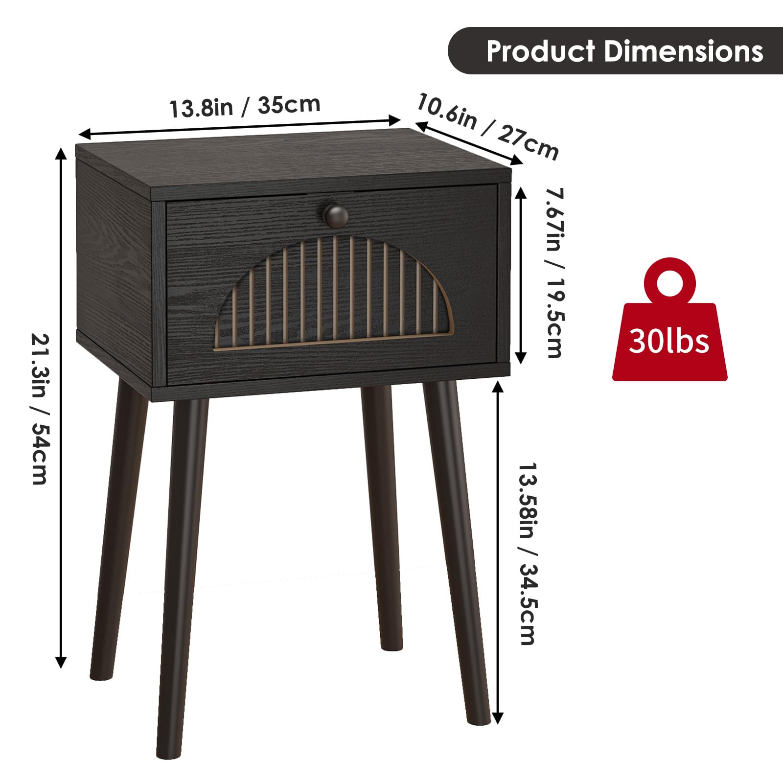 Nightstands Set of 2 with Fluted Door