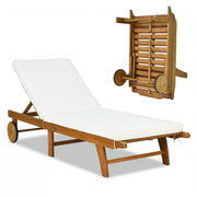 Folding Patio Chaise Lounge with Adjustable Backrest & Cushion
