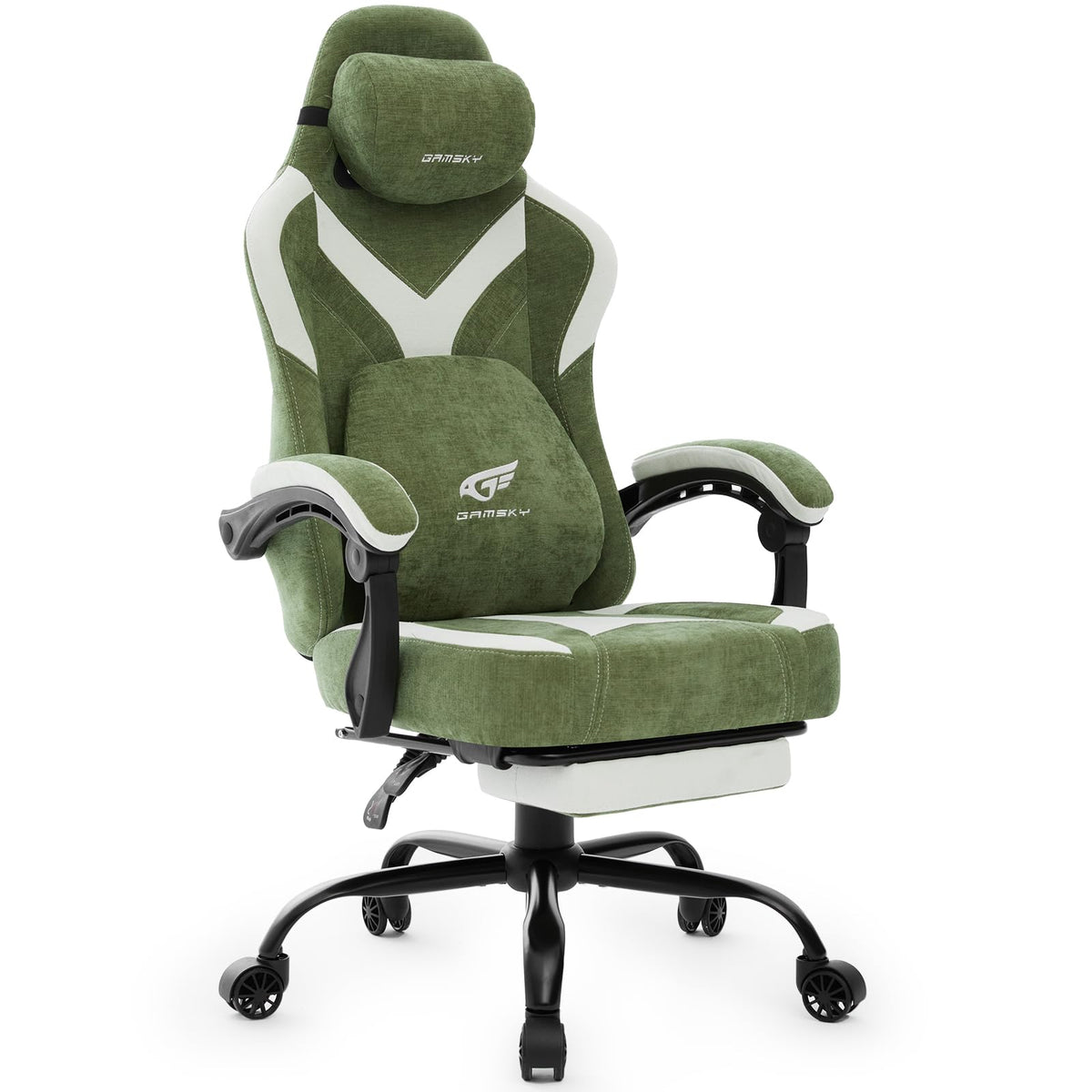 Green Chenille Gaming Chair with Footrest
