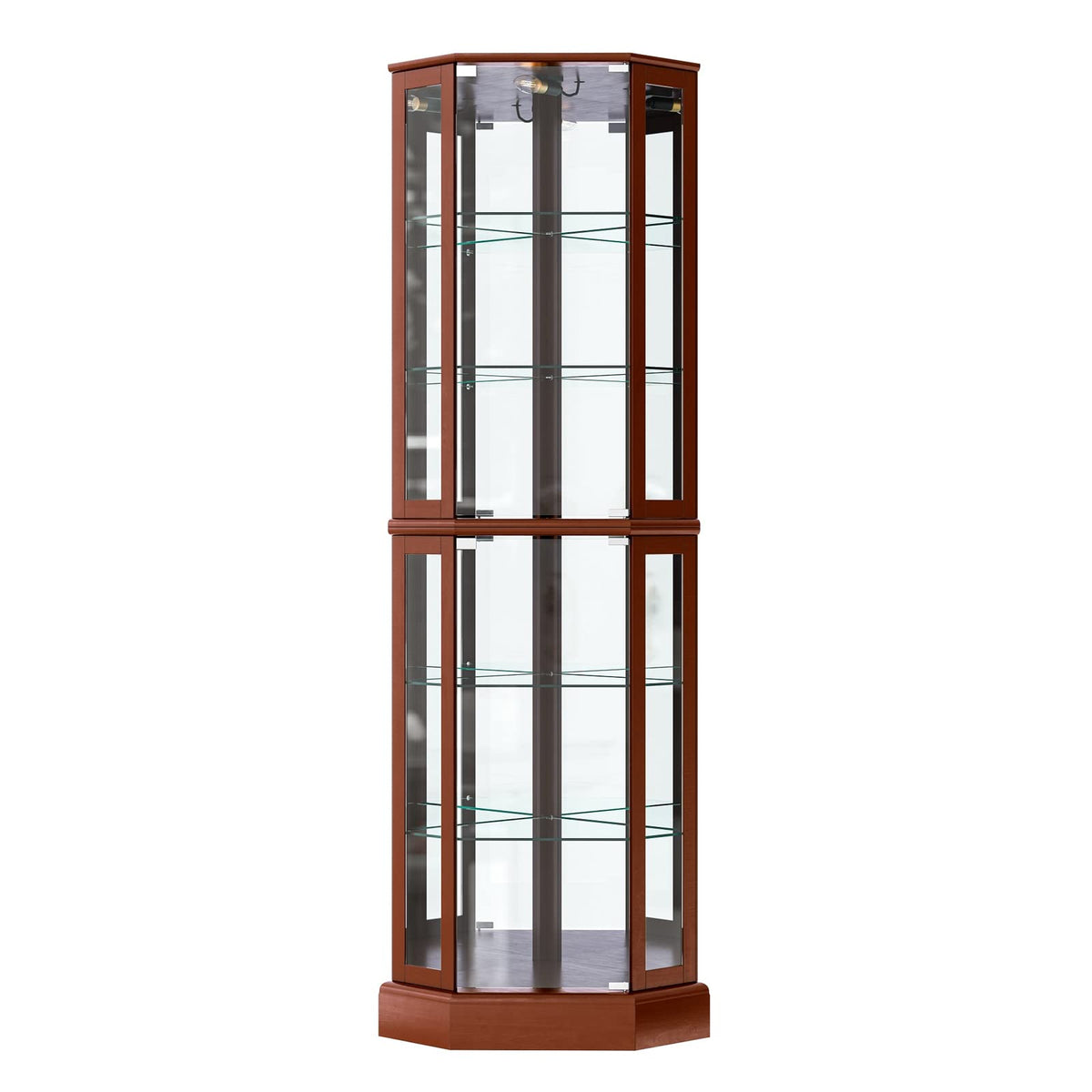 BELLEZE Ashfield Glass Dispaly Cabinet with Light Bulb - Walnut