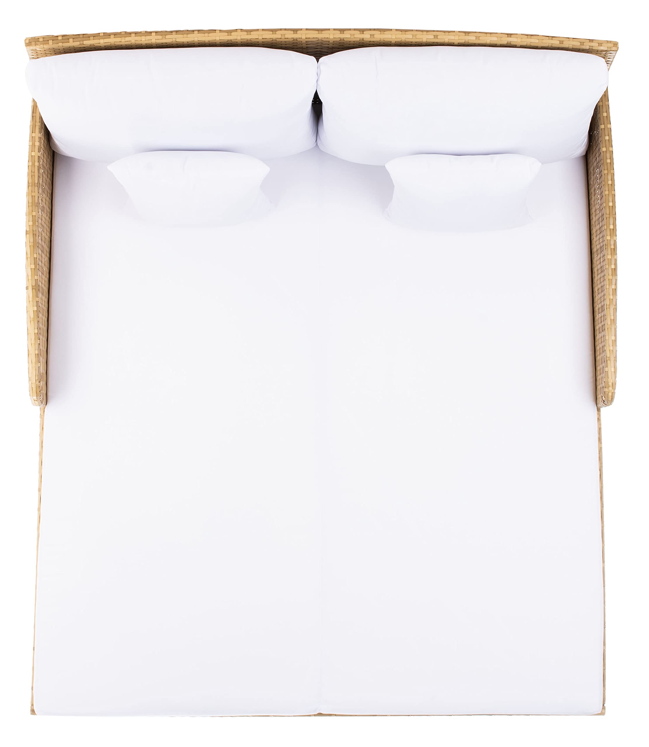 SAFAVIEH Outdoor - Cadeo Daybed - Natural & White - Steel Frame with Cushion - Deep-Seat Resort Design with Pillows - Ideal for Patio, Deck, Poolside, Backyard (PAT7500D)