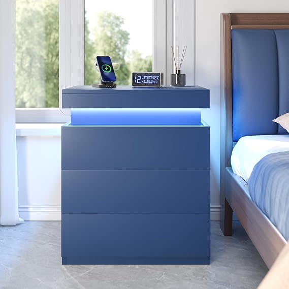 Nightstand with LED Lights & Charging Station