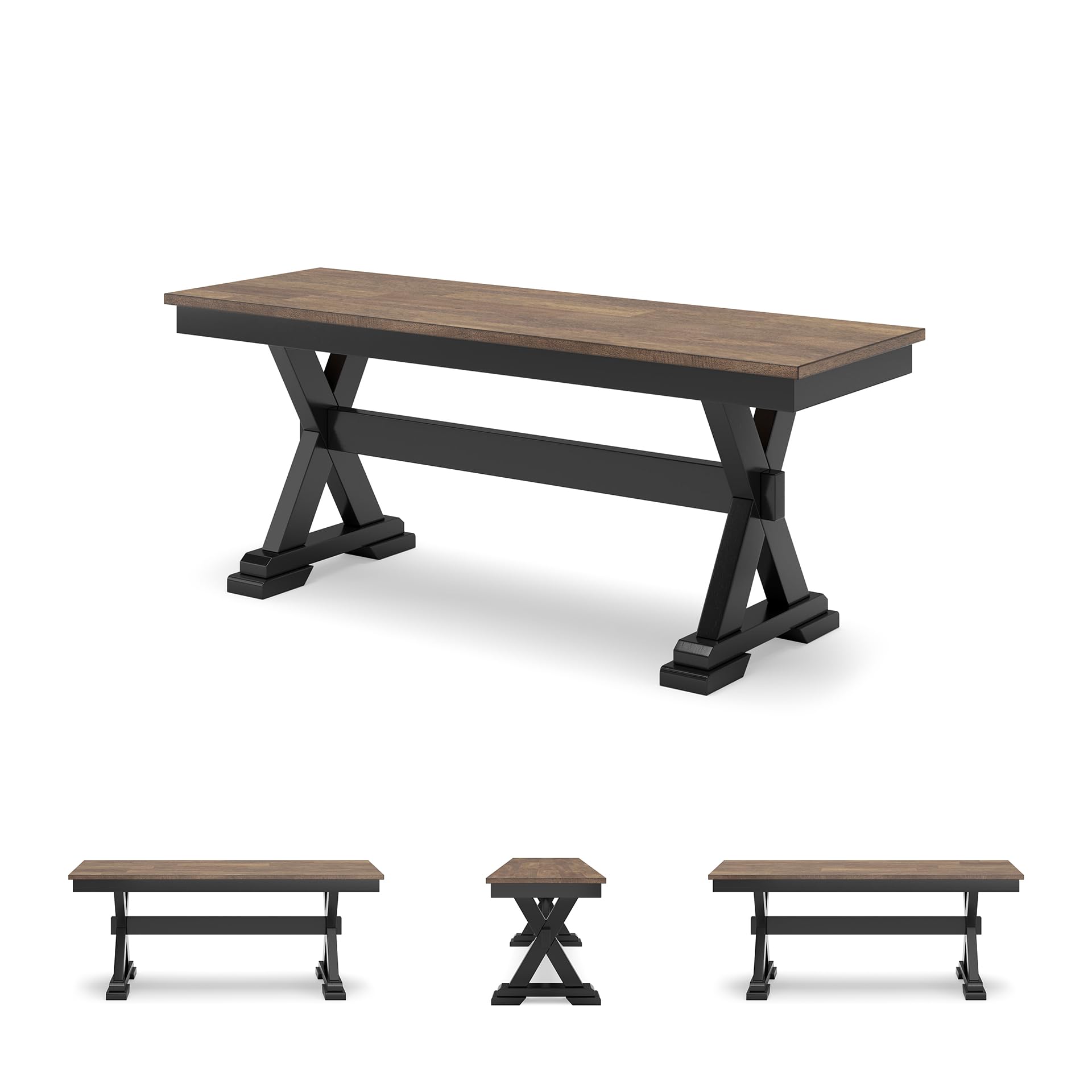 Farmhouse Dining Bench – Dark Brown & Black