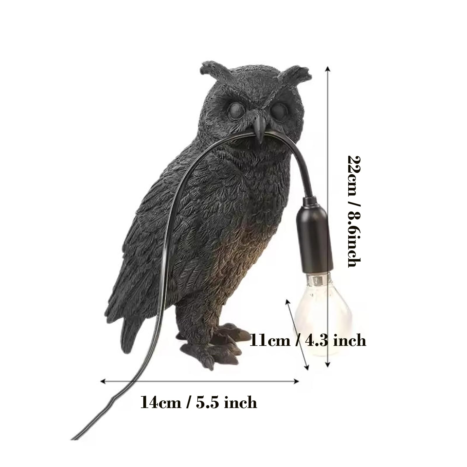 RUIQBMAY Resin Owl Table Lamp Themed Animal Desk Lamp Art Bird Night Light Lamp for Bedside,Living Room,Office Decor,AC 110V (Black Owl Lamp)