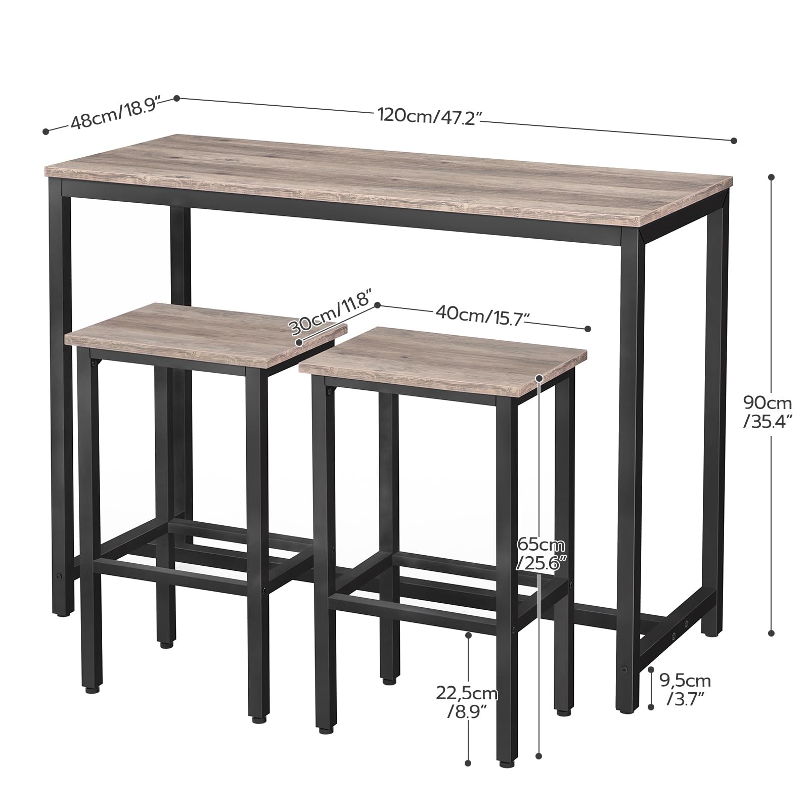 Industrial Bar Table Set with 2 Stools