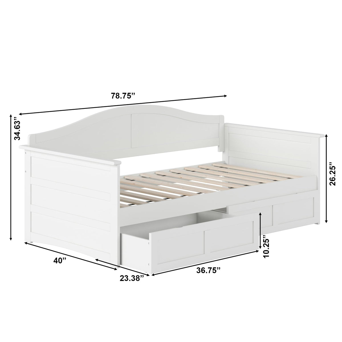 AFI, Acadia Twin Wood Daybed with 2 Storage Drawers, White
