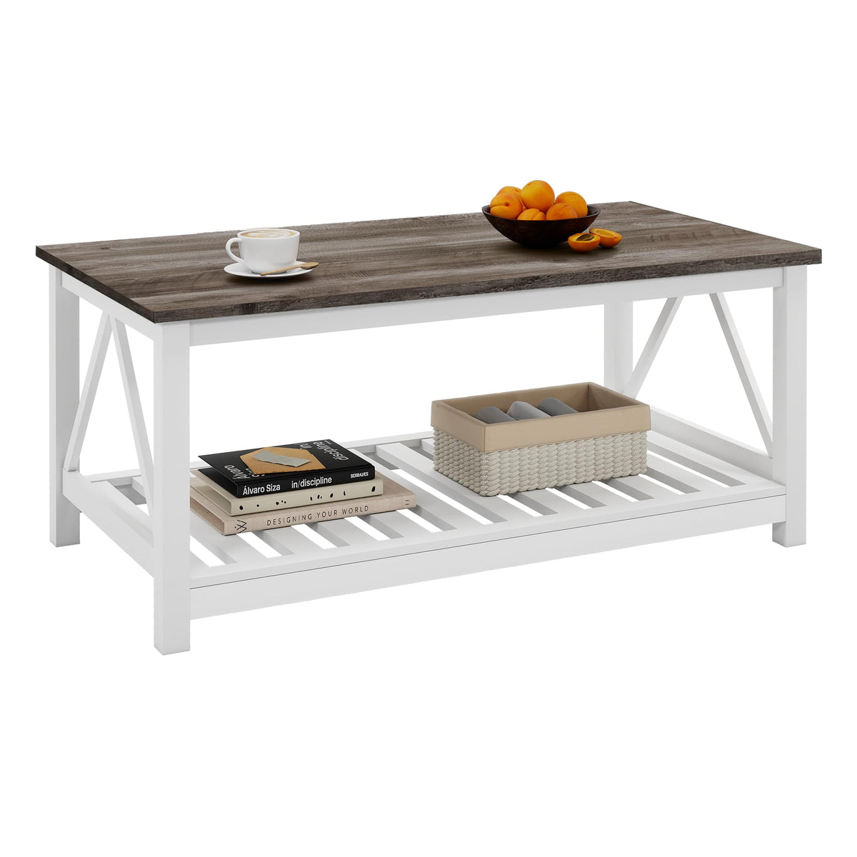 Coffee Table with Storage Small White Farmhouse Coffee Table for Livingroom