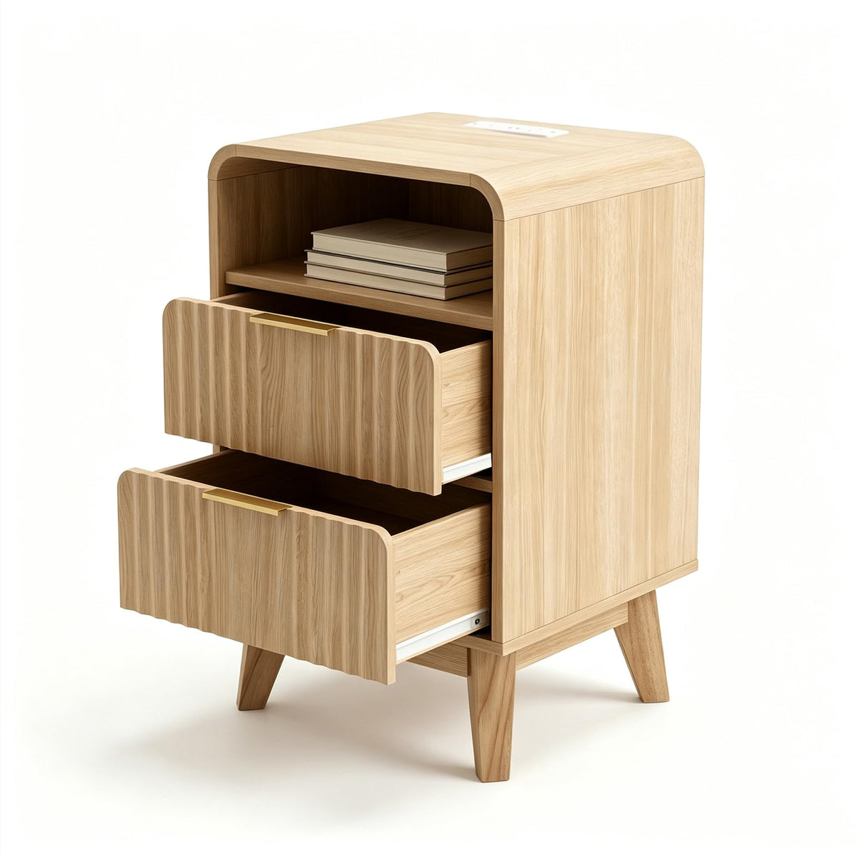 Fluted Nightstand with Charging Station