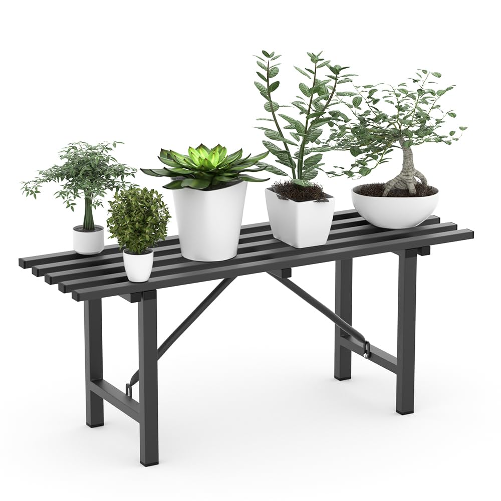 DHYGOTFUR Outdoor Plant Stand Aluminum, Indoor Heavy Duty Metal Bench