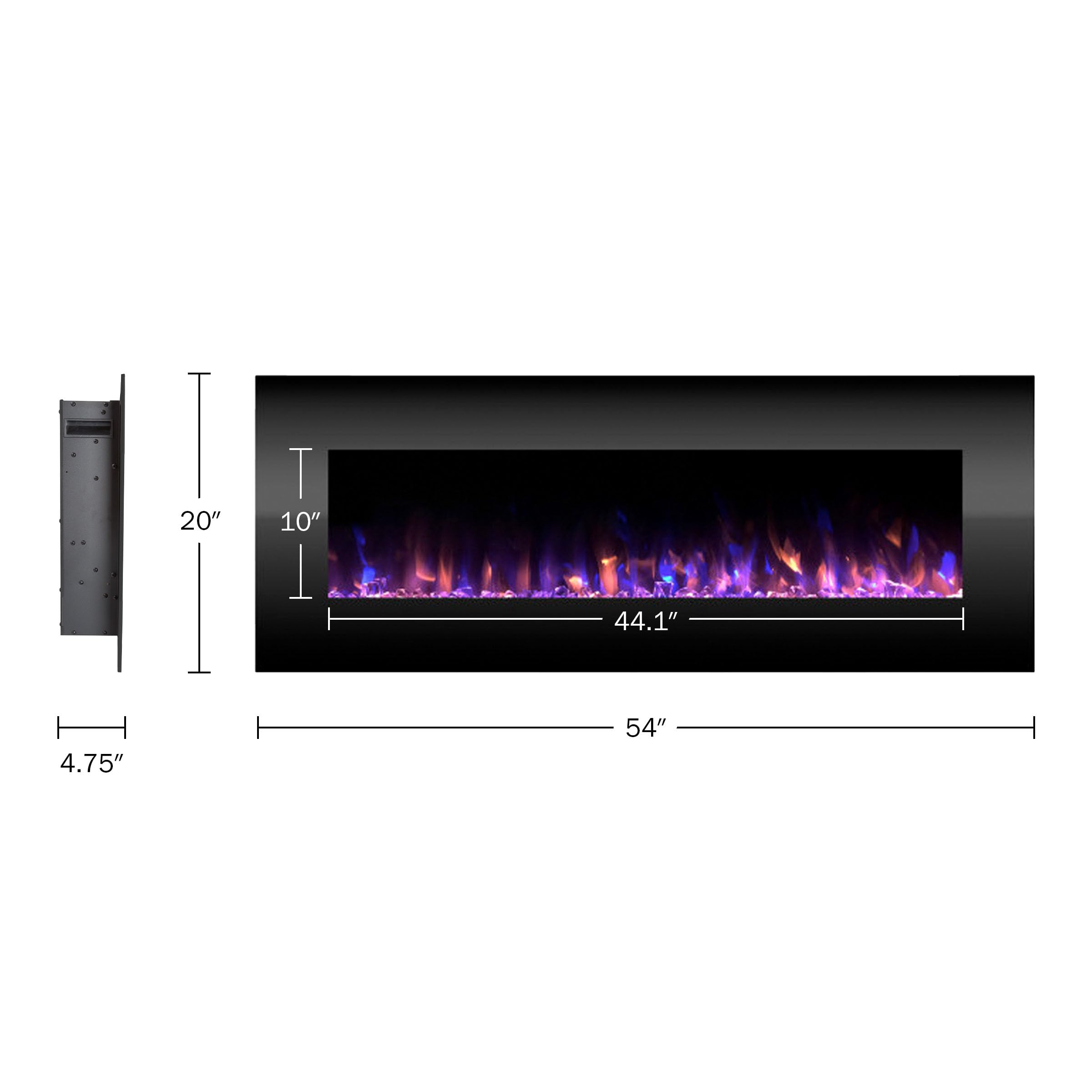 Northwest 54 Inch No Heat Wall Mounted Fireplace - Adjustable LED Flame Color and Brightness Electric Fireplace Wall Mounted with Crystal Background, Timer and Remote (Black)