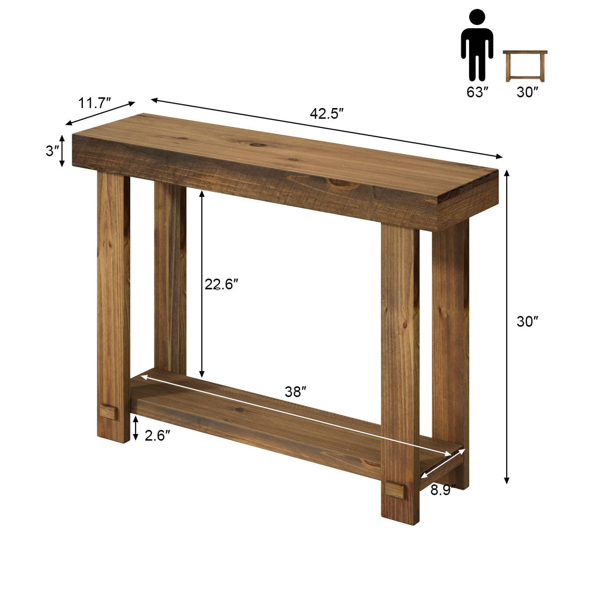 HOKYHOKY 42.5" Solid Wood Console Table for Entryway, Narrow Sofa Table