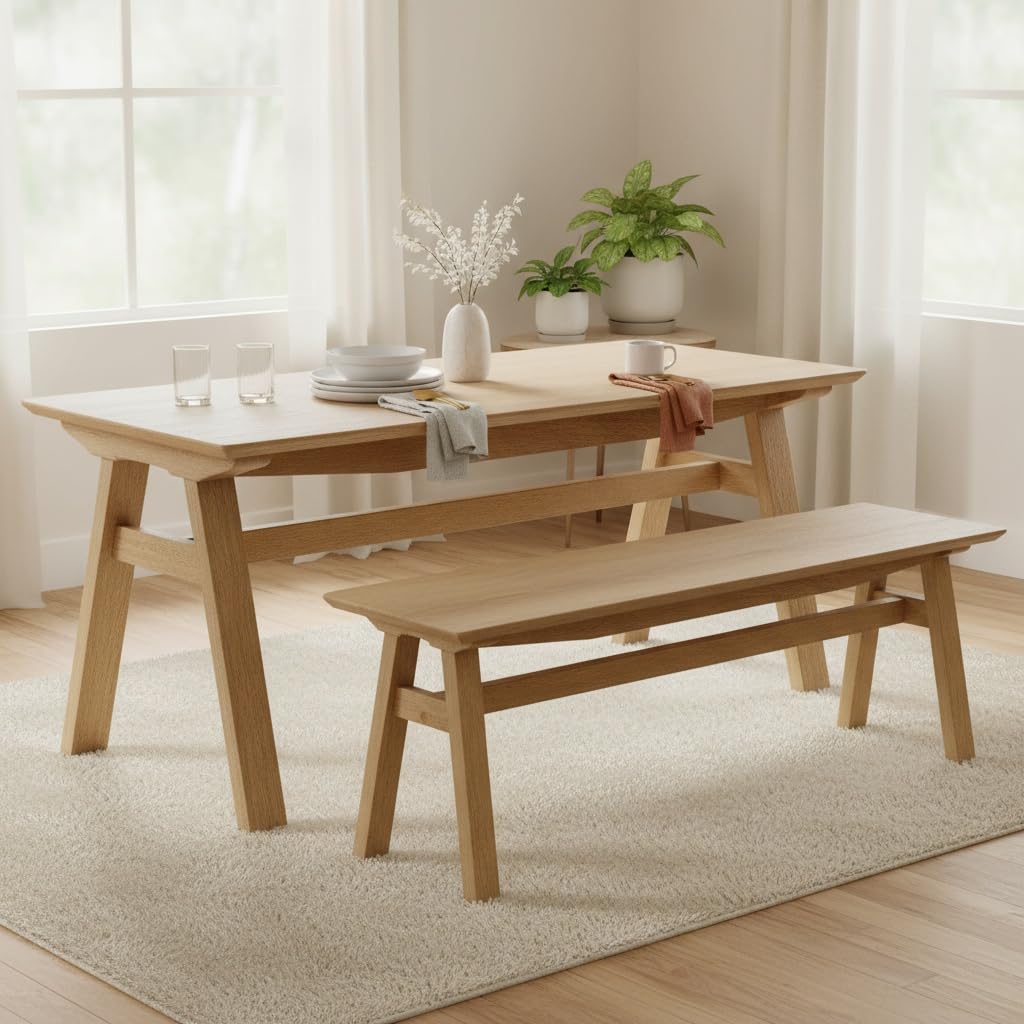 LukeAlon Rustic Solid Wood Dining Bench, Log Legs 18" Wide Seat
