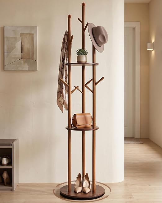 Rotating Coat Rack with Shelves