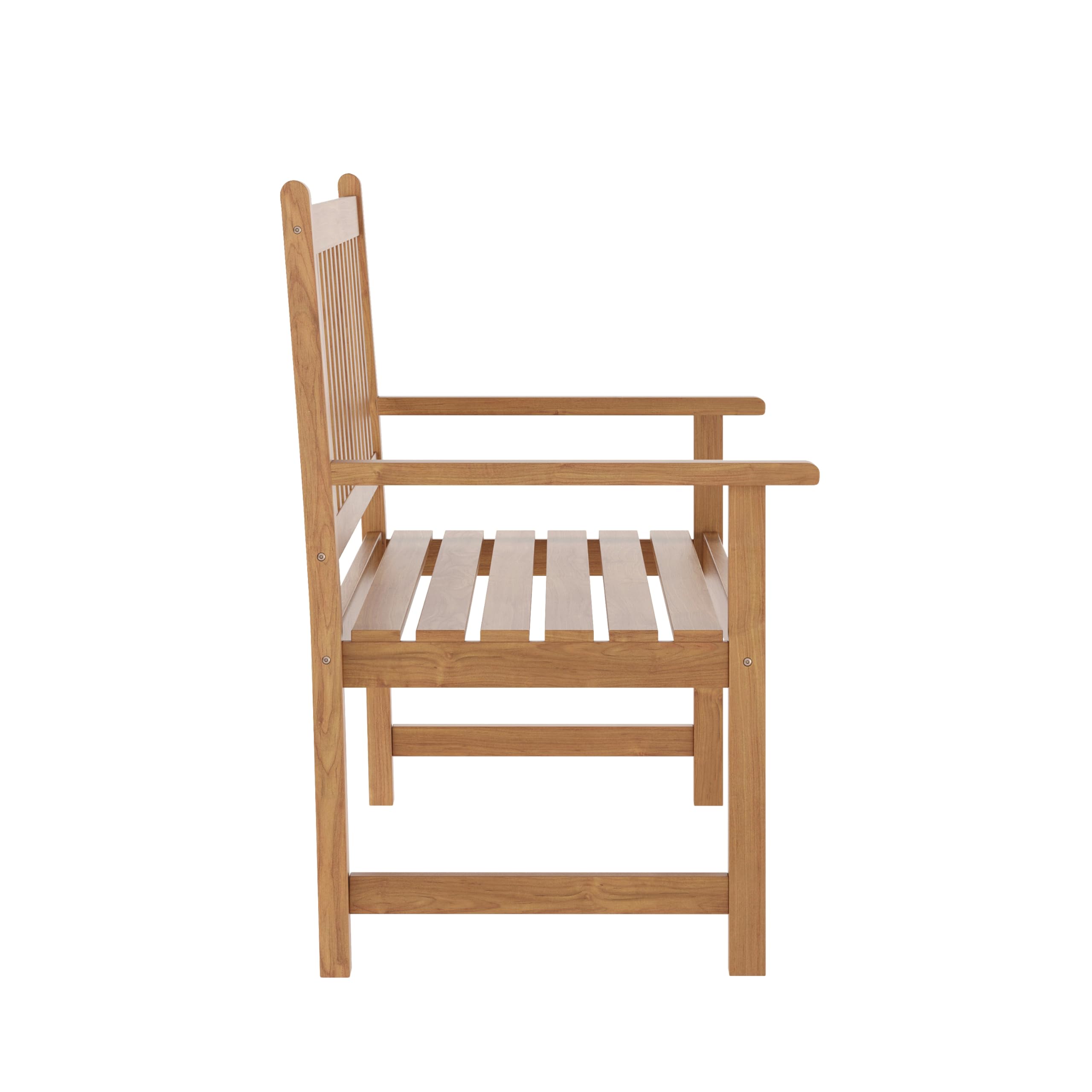 Flash Furniture Adele Commercial Indoor/Outdoor Acacia Wood Bench, 2-Person Slatted Patio Loveseat, for Use in Yard, Garden, Porch, or Park, Brown