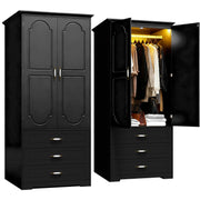 Black LED Wardrobe with 3 Drawers