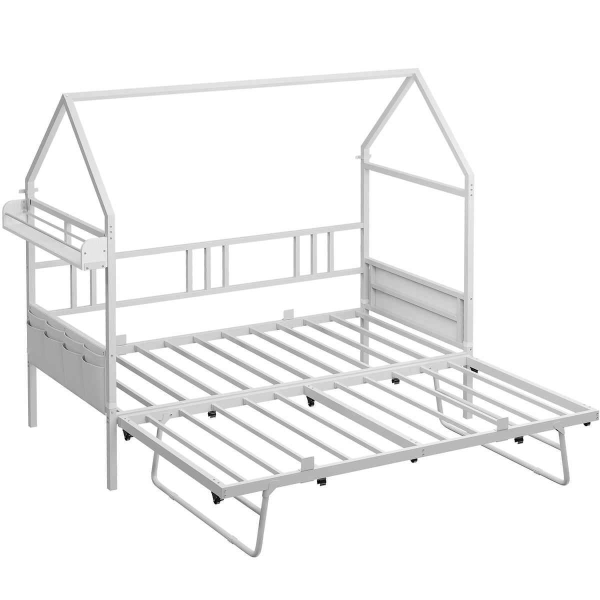 LIKIMIO Daybed with Trundle, House Shaped Twin Bed Frame,White