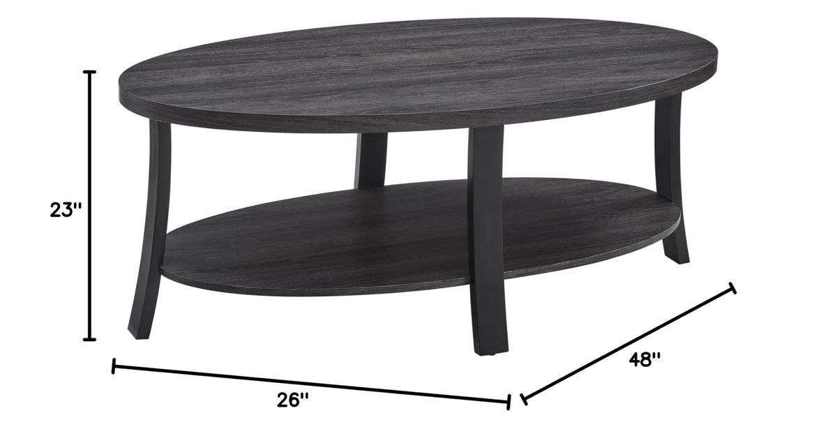 Roundhill Furniture Anze Contemporary Oval Wood Shelf 3-Piece Coffee Table Set in Charcoal Finish